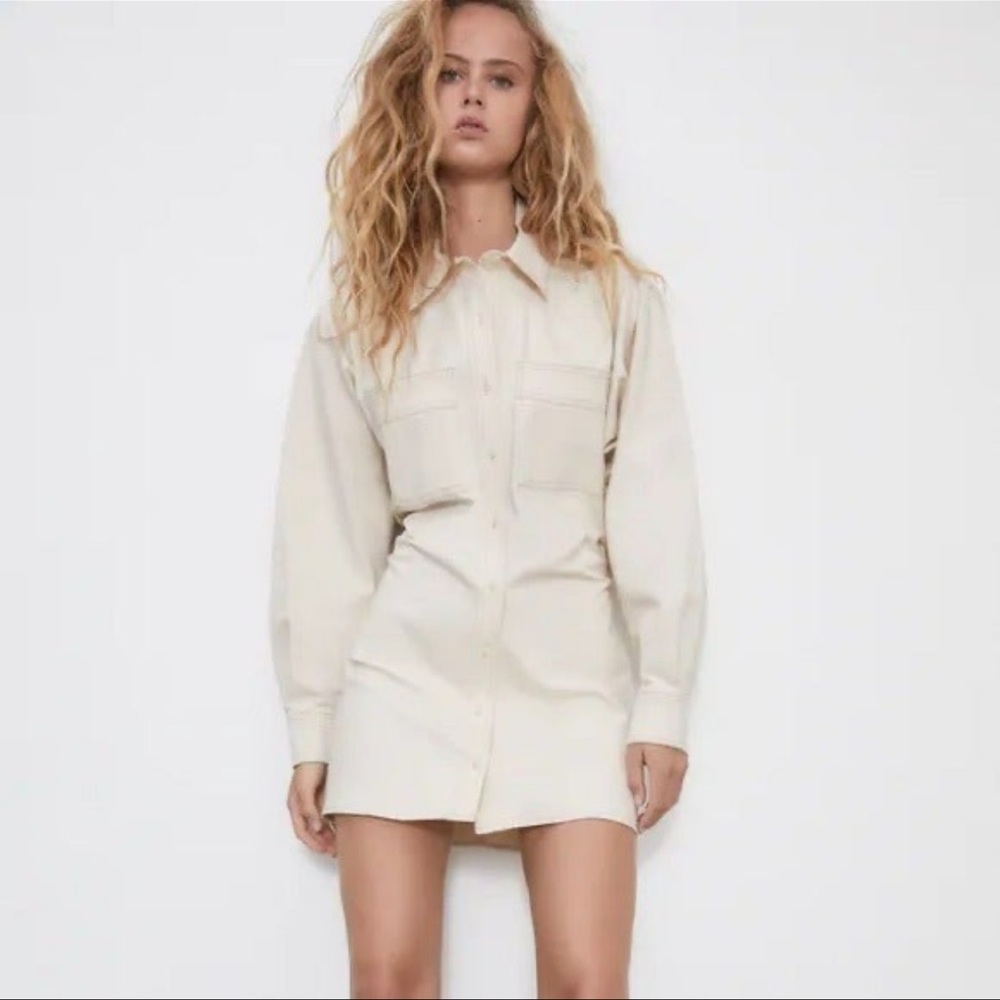 NWT ZARA DENIM DRESS WITH POCKETS XS NATURAL